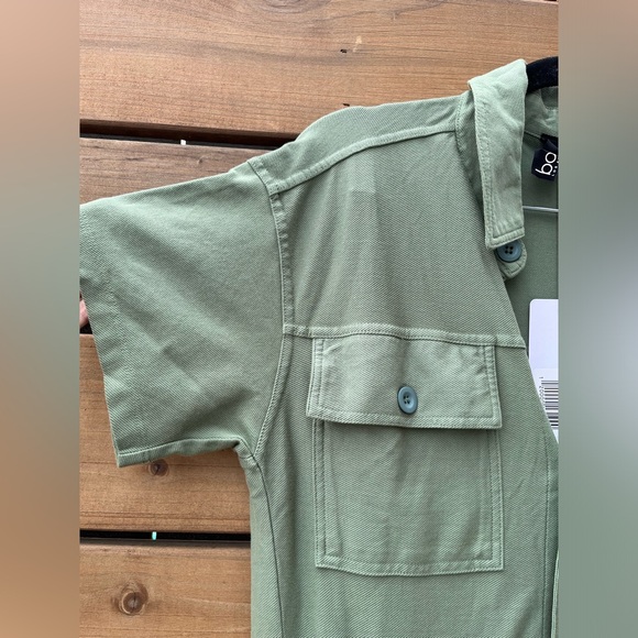 NWT Bobi Los Angeles short sleeve button front jogger jumpsuit, green, Small - Picture 3 of 11